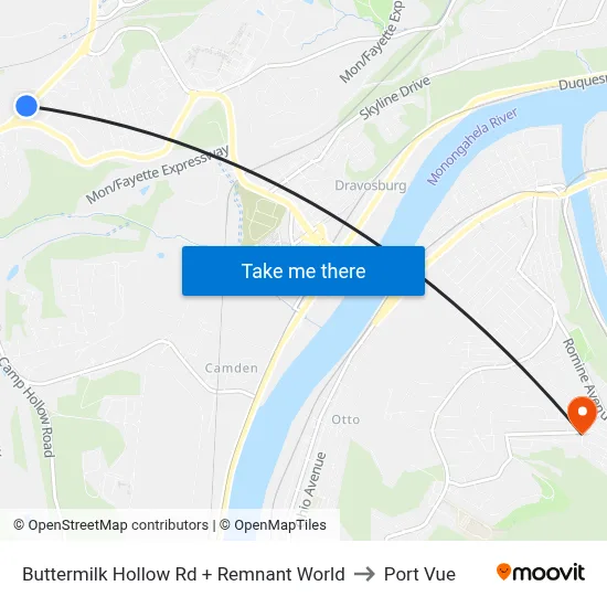 Buttermilk Hollow Rd + Remnant World to Port Vue map