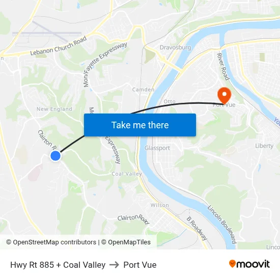 Hwy Rt 885 + Coal Valley to Port Vue map