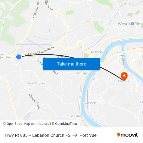 Hwy Rt 885 + Lebanon Church FS to Port Vue map