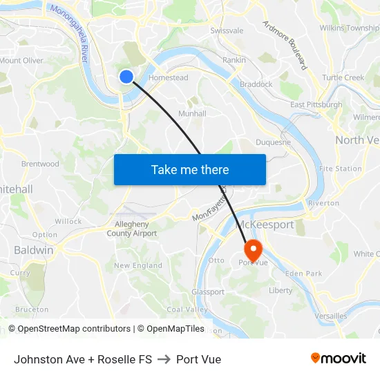 Johnston Ave + Roselle FS to Port Vue map