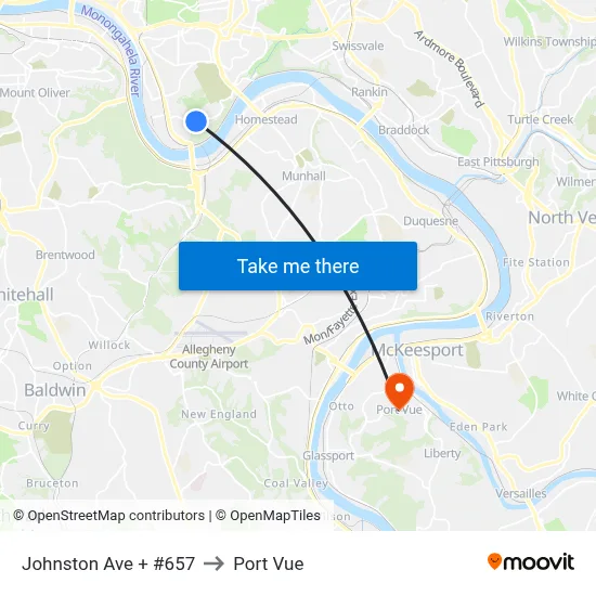 Johnston Ave + #657 to Port Vue map