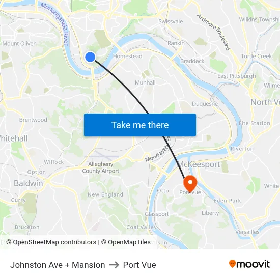 Johnston Ave + Mansion to Port Vue map