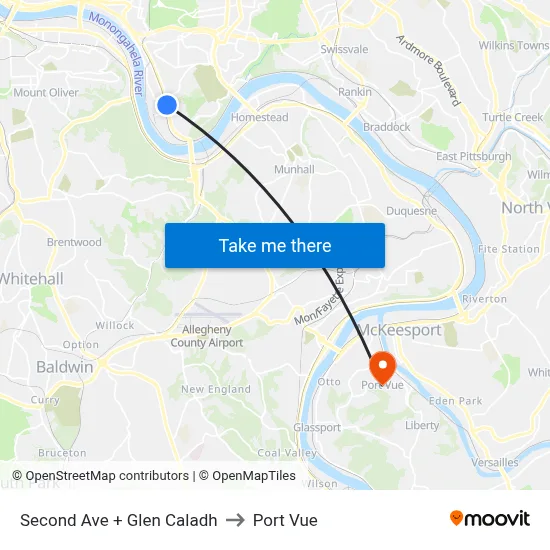 Second Ave + Glen Caladh to Port Vue map