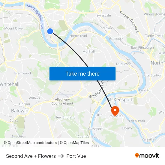 Second Ave + Flowers to Port Vue map