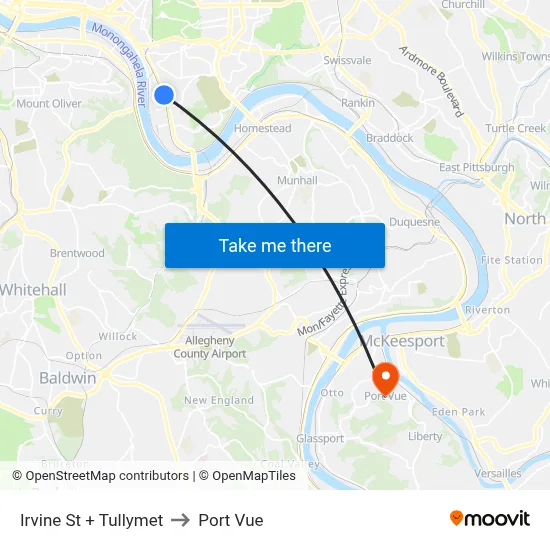 Irvine St + Tullymet to Port Vue map