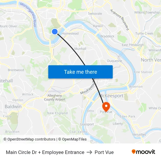 Main Circle Dr + Employee Entrance to Port Vue map