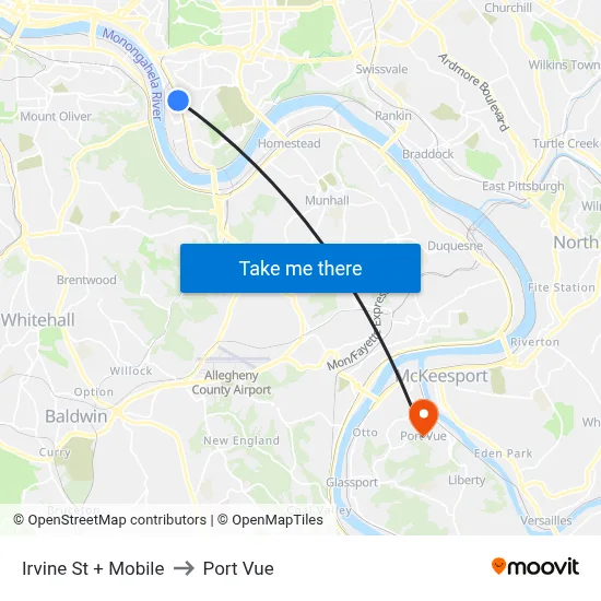 Irvine St + Mobile to Port Vue map