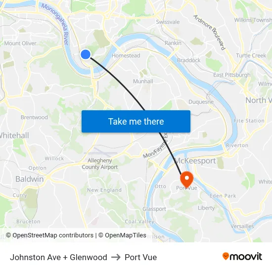 Johnston Ave + Glenwood to Port Vue map