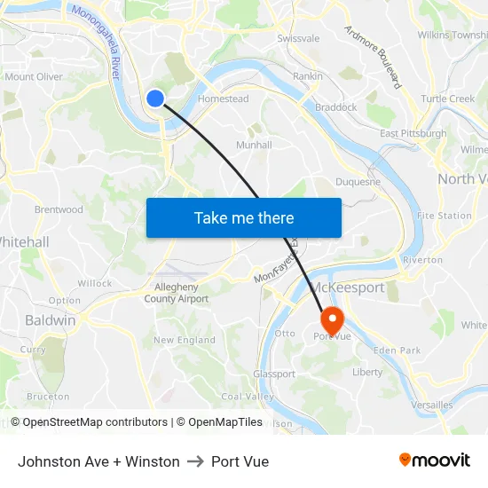 Johnston Ave + Winston to Port Vue map