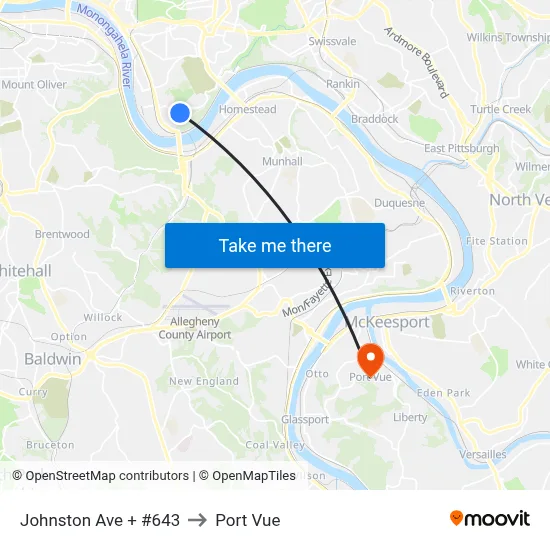 Johnston Ave + #643 to Port Vue map