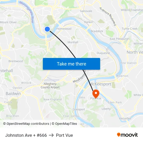 Johnston Ave + #666 to Port Vue map