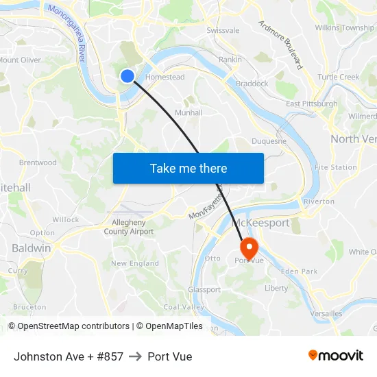 Johnston Ave + #857 to Port Vue map