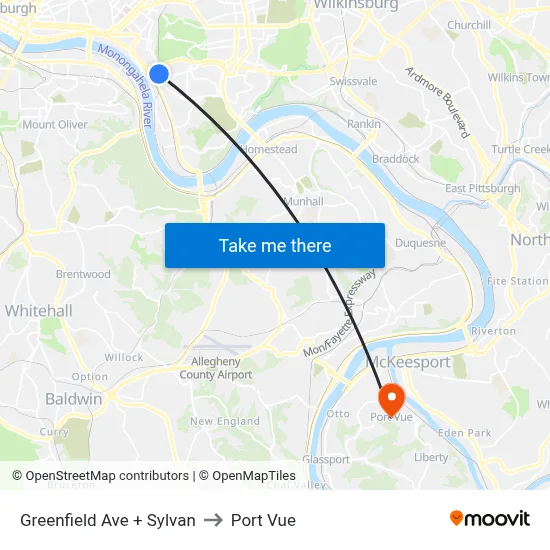 Greenfield Ave + Sylvan to Port Vue map