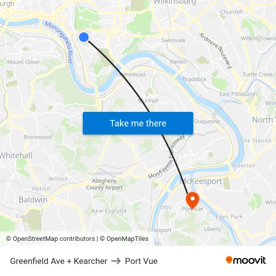 Greenfield Ave + Kearcher to Port Vue map