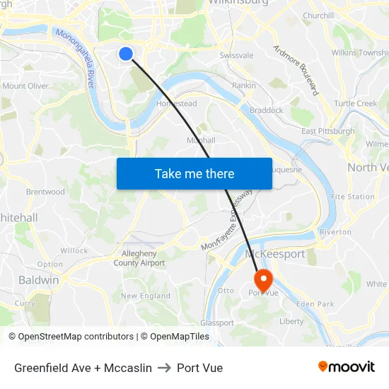 Greenfield Ave + Mccaslin to Port Vue map