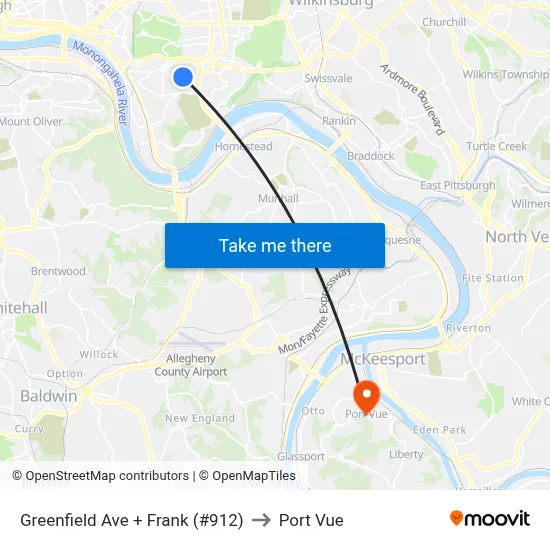 Greenfield Ave + Frank (#912) to Port Vue map