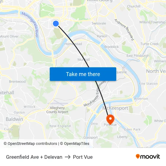 Greenfield Ave + Delevan to Port Vue map