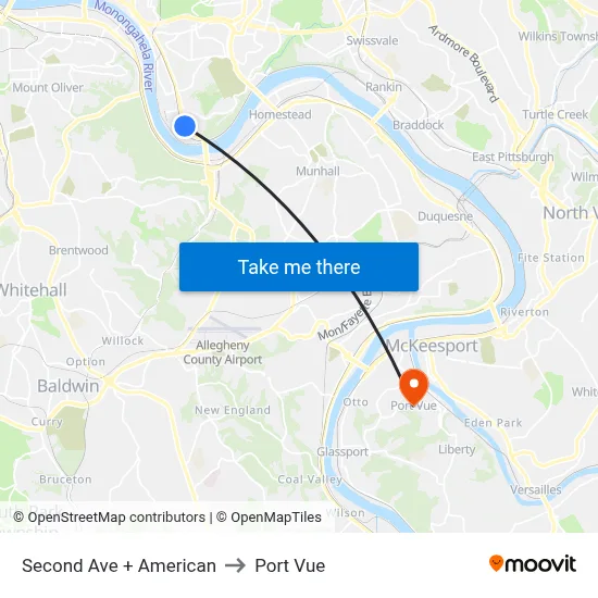 Second Ave + American to Port Vue map