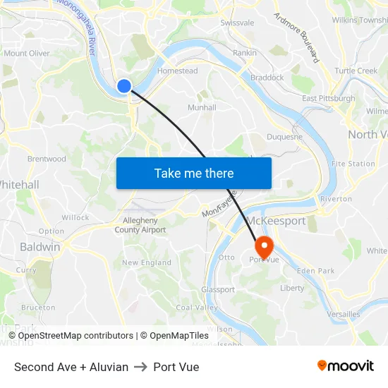 Second Ave + Aluvian to Port Vue map