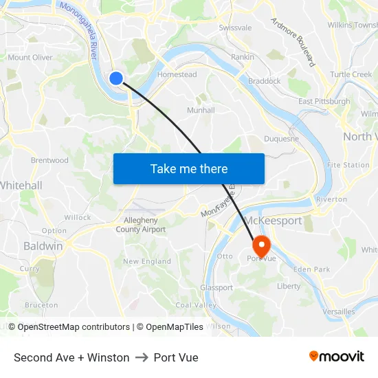 Second Ave + Winston to Port Vue map