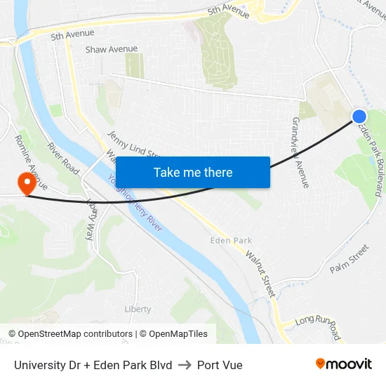 University Dr + Eden Park Blvd to Port Vue map