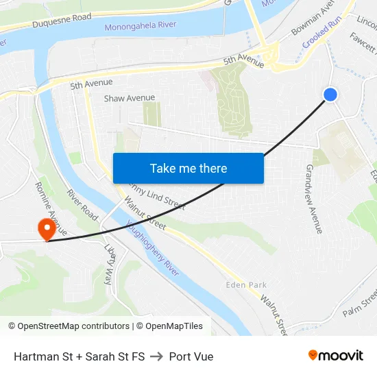 Hartman St + Sarah St FS to Port Vue map