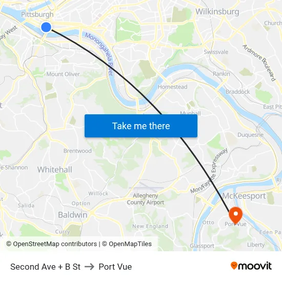 Second Ave + B St to Port Vue map