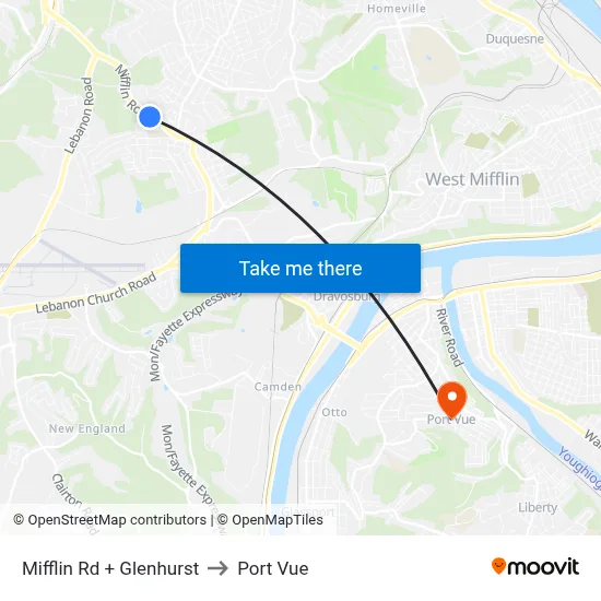 Mifflin Rd + Glenhurst to Port Vue map