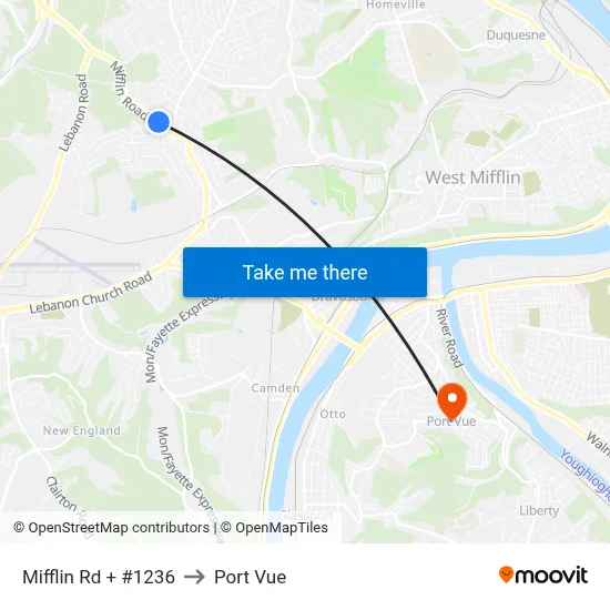 Mifflin Rd + #1236 to Port Vue map