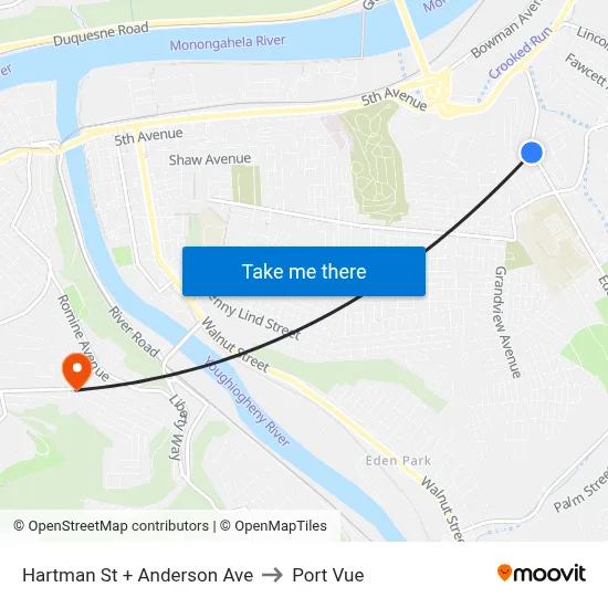 Hartman St + Anderson Ave to Port Vue map