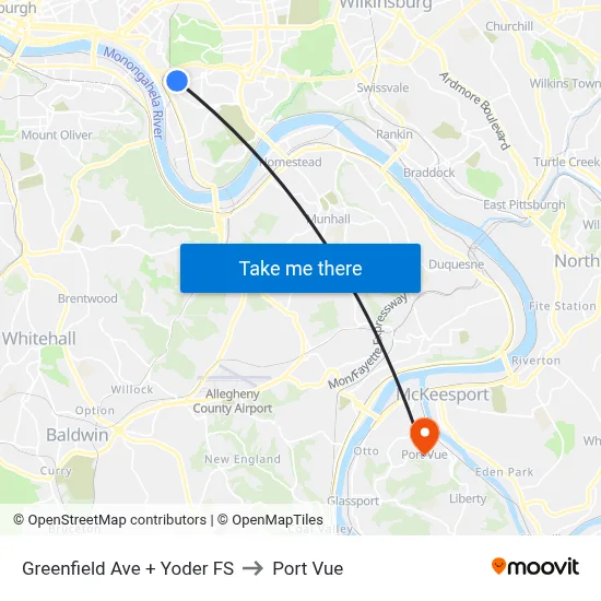 Greenfield Ave + Yoder FS to Port Vue map