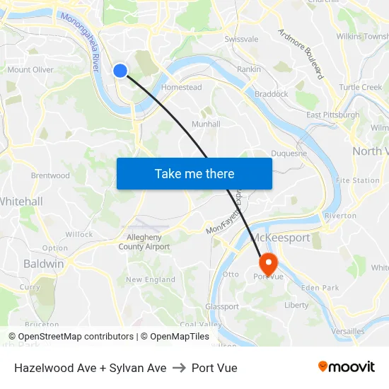 Hazelwood Ave + Sylvan Ave to Port Vue map