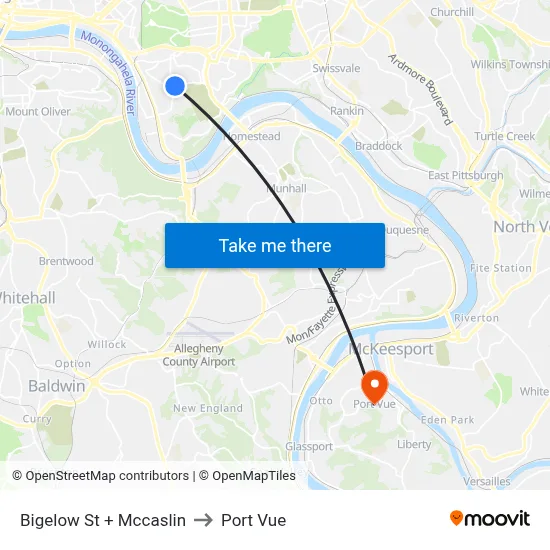 Bigelow St + Mccaslin to Port Vue map