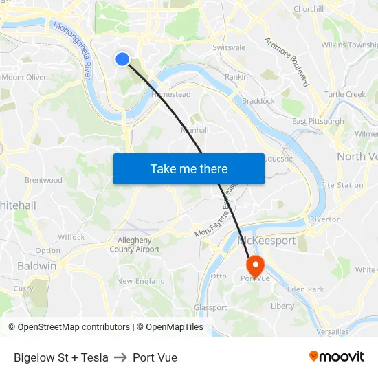 Bigelow St + Tesla to Port Vue map