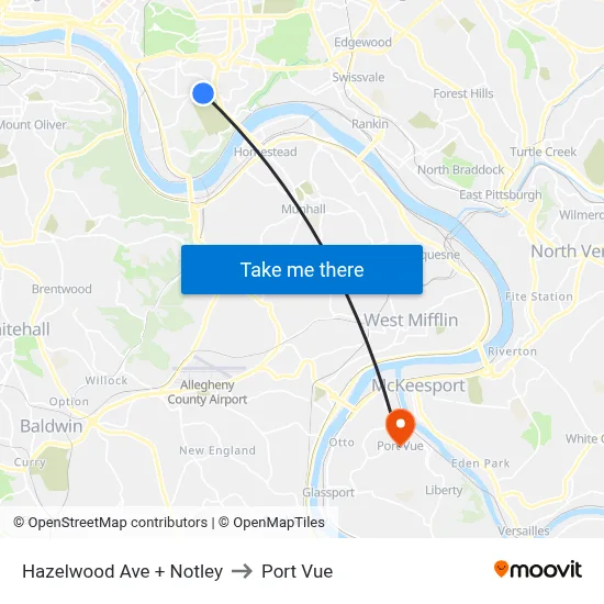 Hazelwood Ave + Notley to Port Vue map