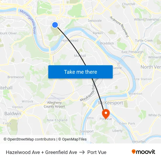 Hazelwood Ave + Greenfield Ave to Port Vue map