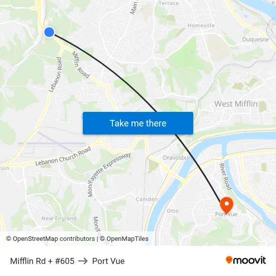 Mifflin Rd + #605 to Port Vue map