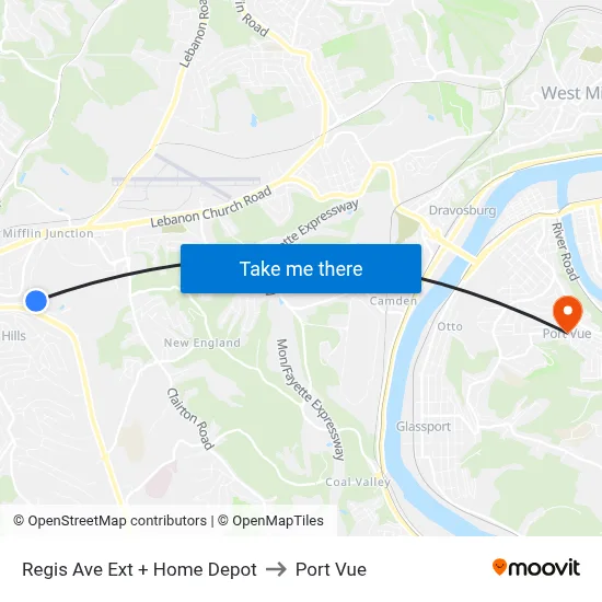 Regis Ave Ext + Home Depot to Port Vue map