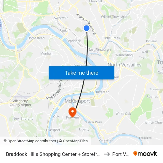 Braddock Hills Shopping Center + Storefront to Port Vue map