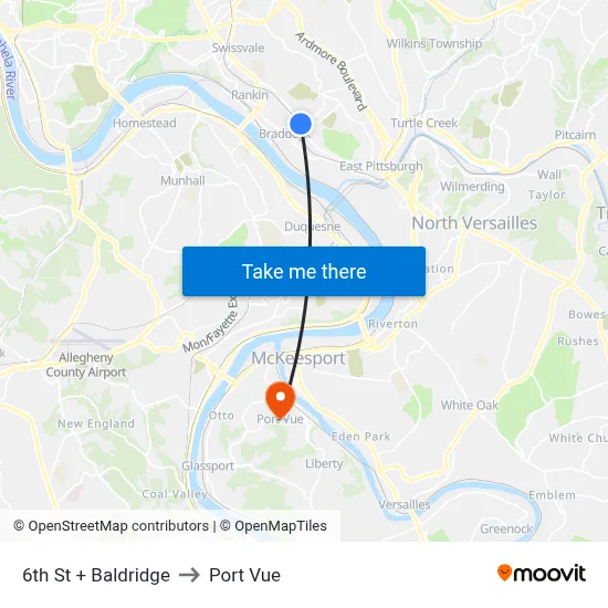 6th St + Baldridge to Port Vue map
