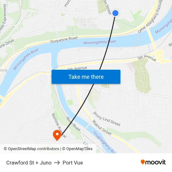 Crawford St + Juno to Port Vue map