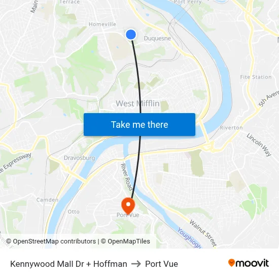 Kennywood Mall Dr + Hoffman to Port Vue map