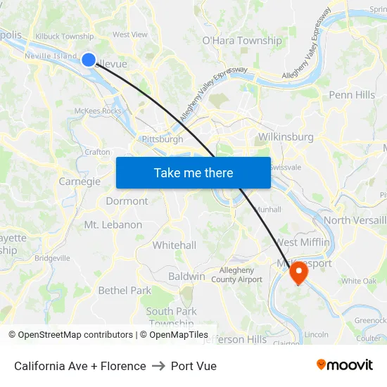California Ave + Florence to Port Vue map