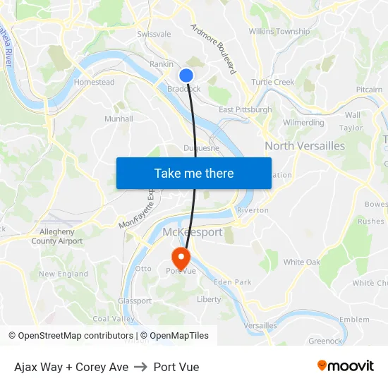 Ajax Way + Corey Ave to Port Vue map