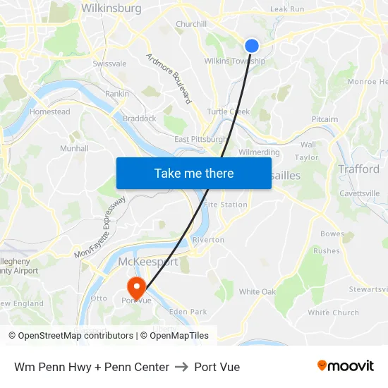 Wm Penn Hwy + Penn Center to Port Vue map