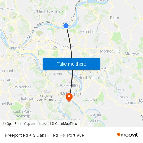 Freeport Rd + S Oak Hill Rd to Port Vue map