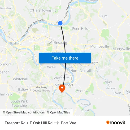 Freeport Rd + E Oak Hill Rd to Port Vue map