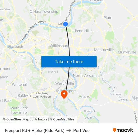 Freeport Rd + Alpha (Ridc Park) to Port Vue map
