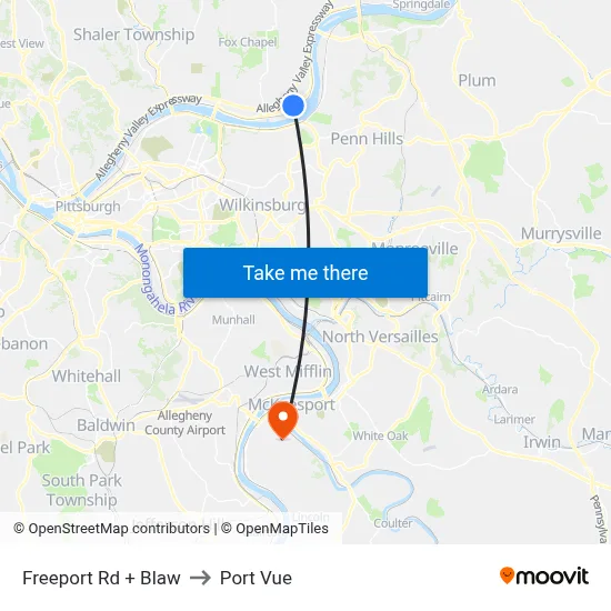 Freeport Rd + Blaw to Port Vue map