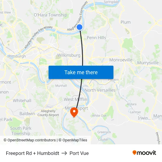 Freeport Rd + Humboldt to Port Vue map
